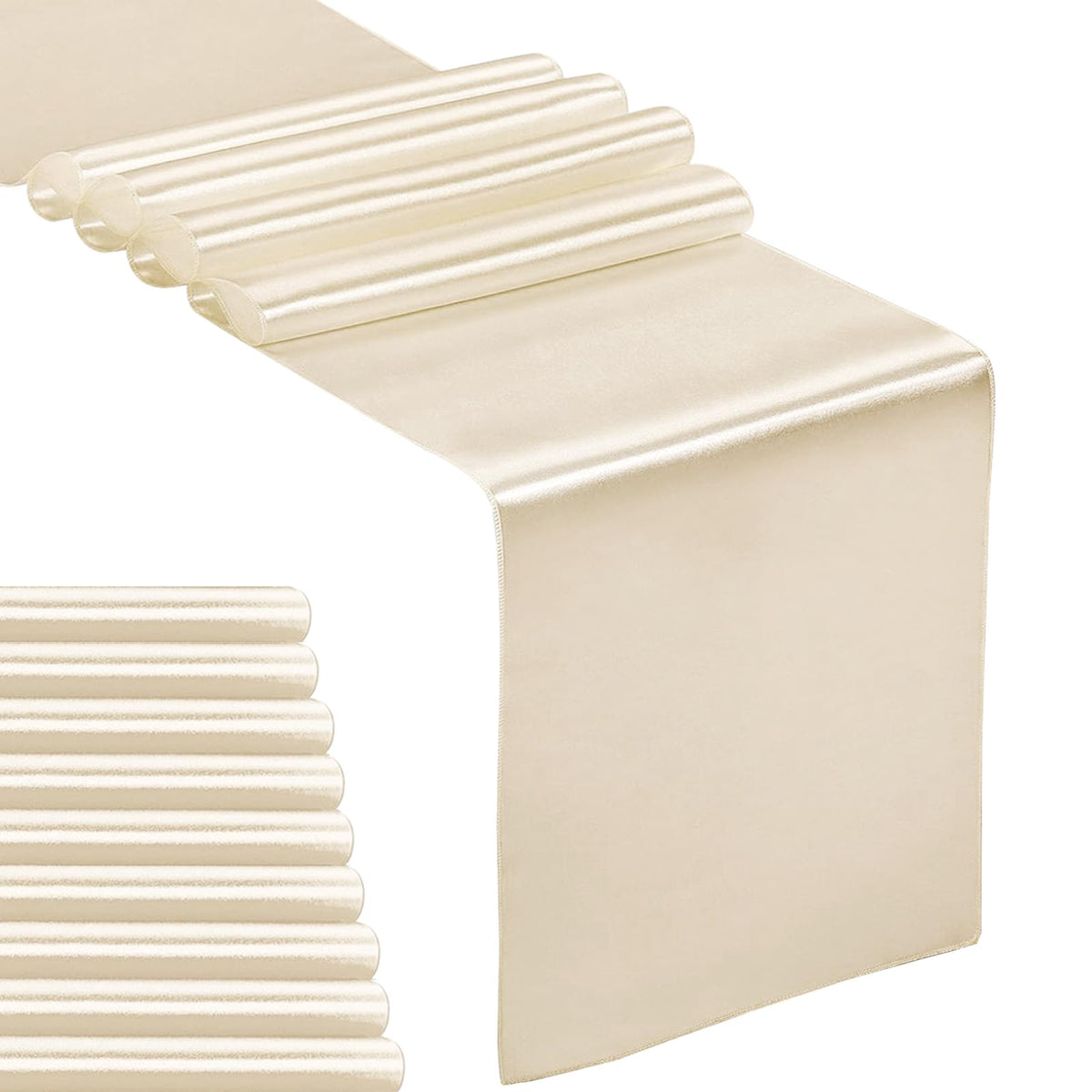 10-Pack Satin Table Runner Champagne 12 x 108 inches Long, Table Runners for Wedding, Birthday Parties, Banquets