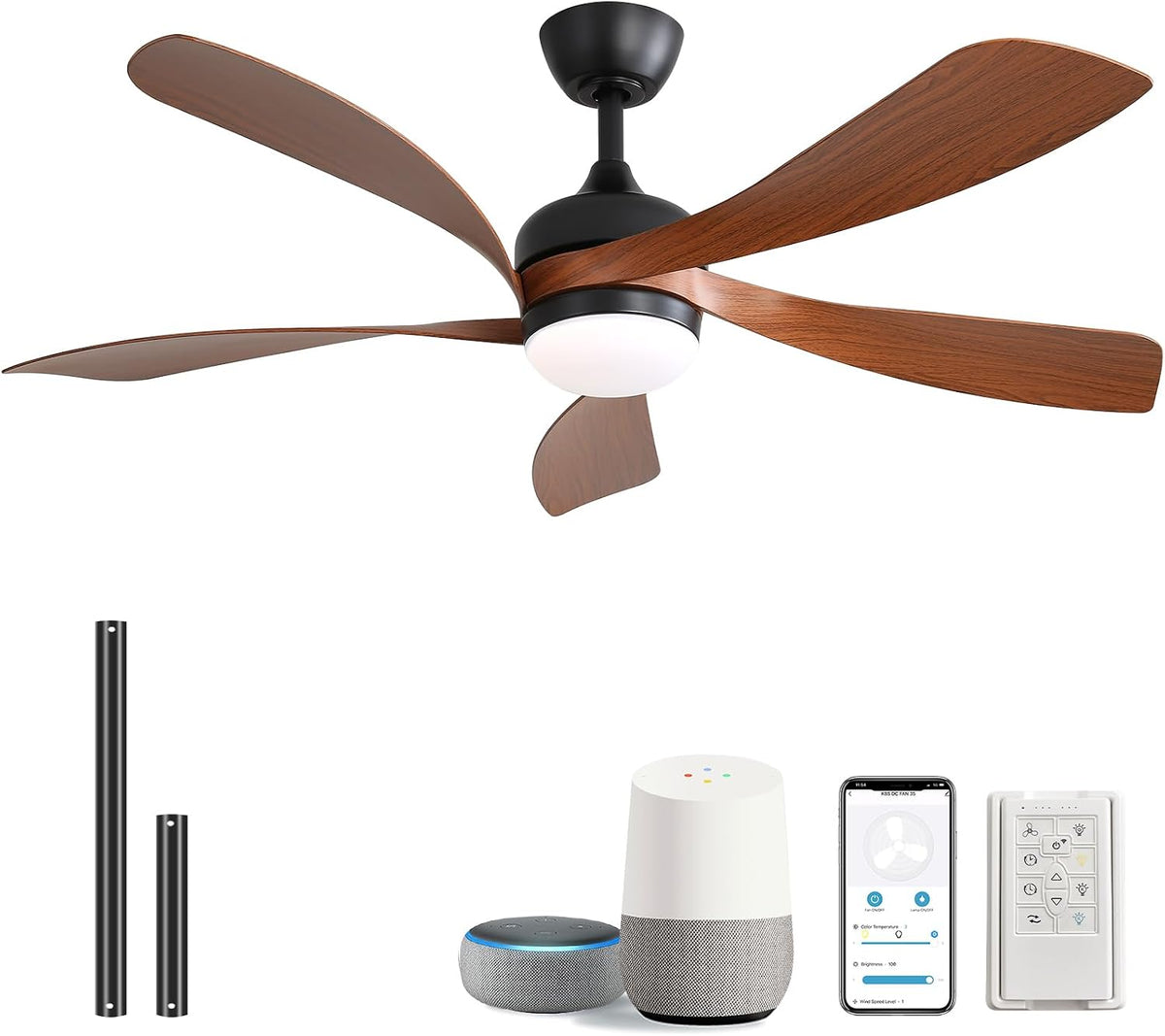 52-Inch Smart Ceiling Fan with Dimmable Light and Memory Function