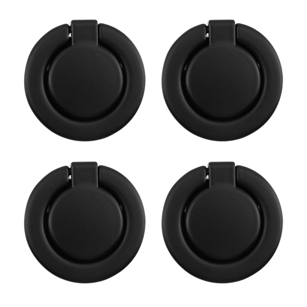 4Pcs Flush Ring Pull Round Recessed Pull Handle Knob (Matte Black)
