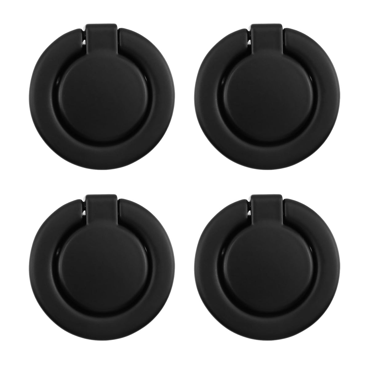 4Pcs Flush Ring Pull Round Recessed Pull Handle Knob (Matte Black)