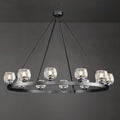 48" 12-Light Black Large Crystal Wagon Wheel Chandelier