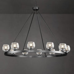 48" 12-Light Black Large Crystal Wagon Wheel Chandelier