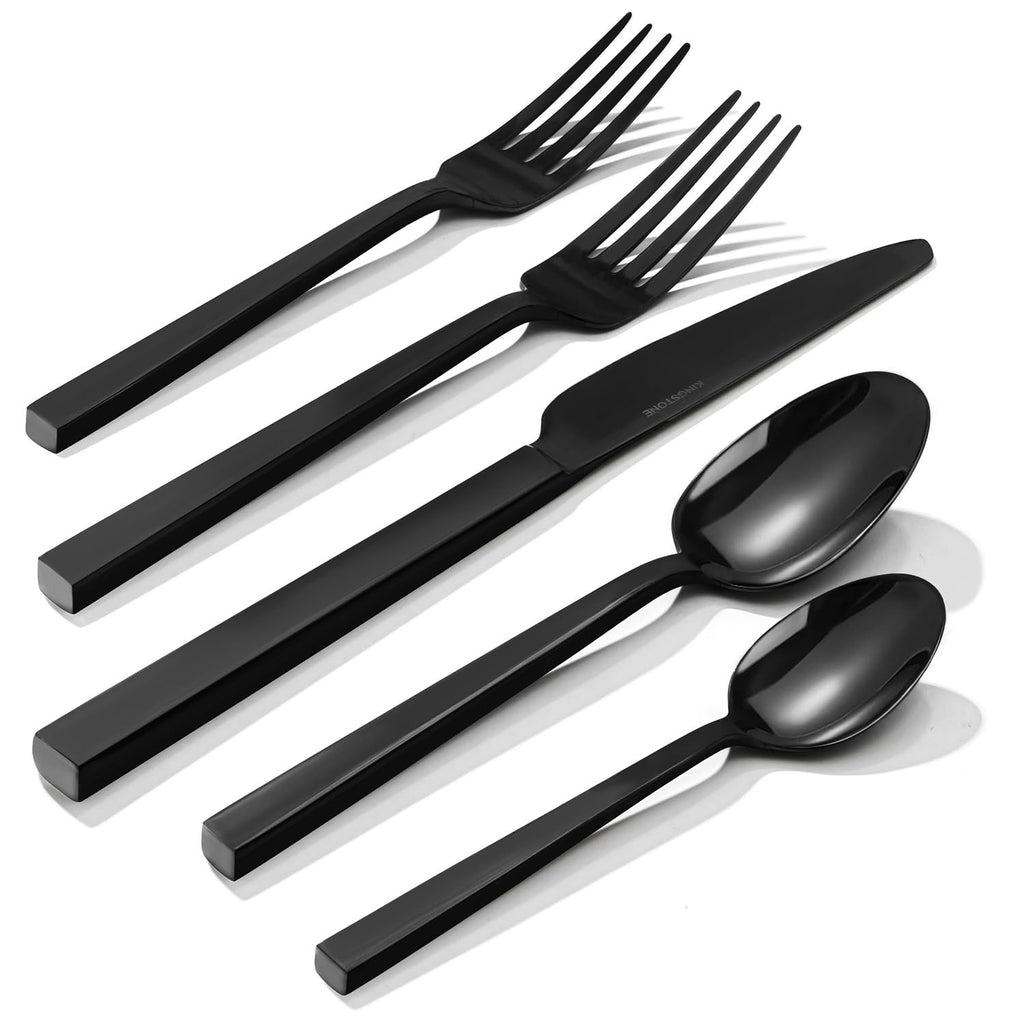 Black Silverware Set for 8, 40 Piece Flatware Set, Stainless Steel