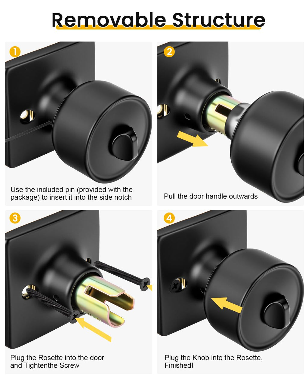 Matte Black Exterior Door Knobs with Lock, Keyed-Alike 6 Pack