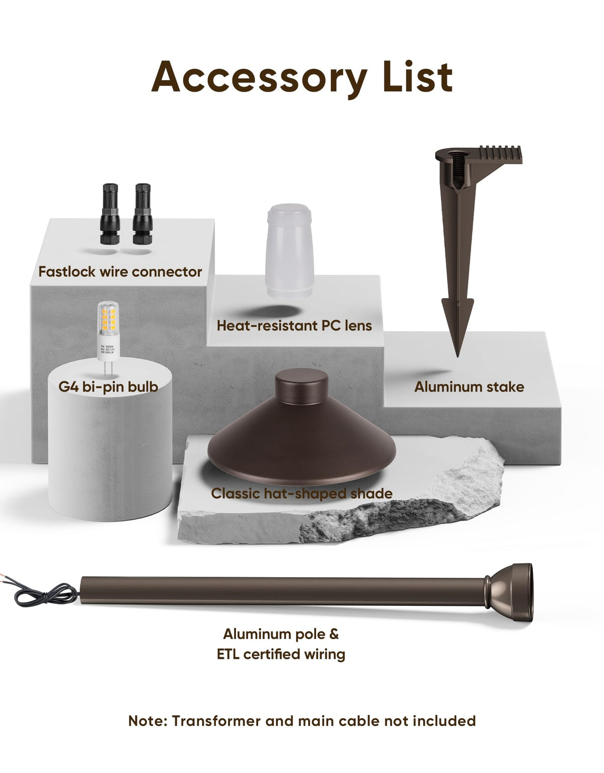 Low Voltage Landscape Lighting 6-Pack, Aluminum 12V Pathway Lights with G4 Bulbs, Waterproof Oil Rubbed Bronze Color