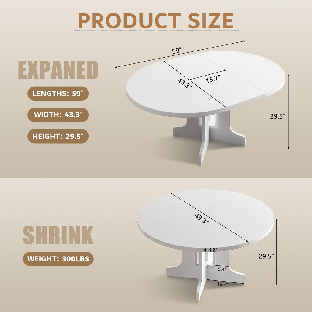 Inspired Saarinen Style 59" Round Extendable Dining Table for 4-6, Modern Kitchen Table with Heavy Duty Pedestal Base & Wooden Top, Oval
