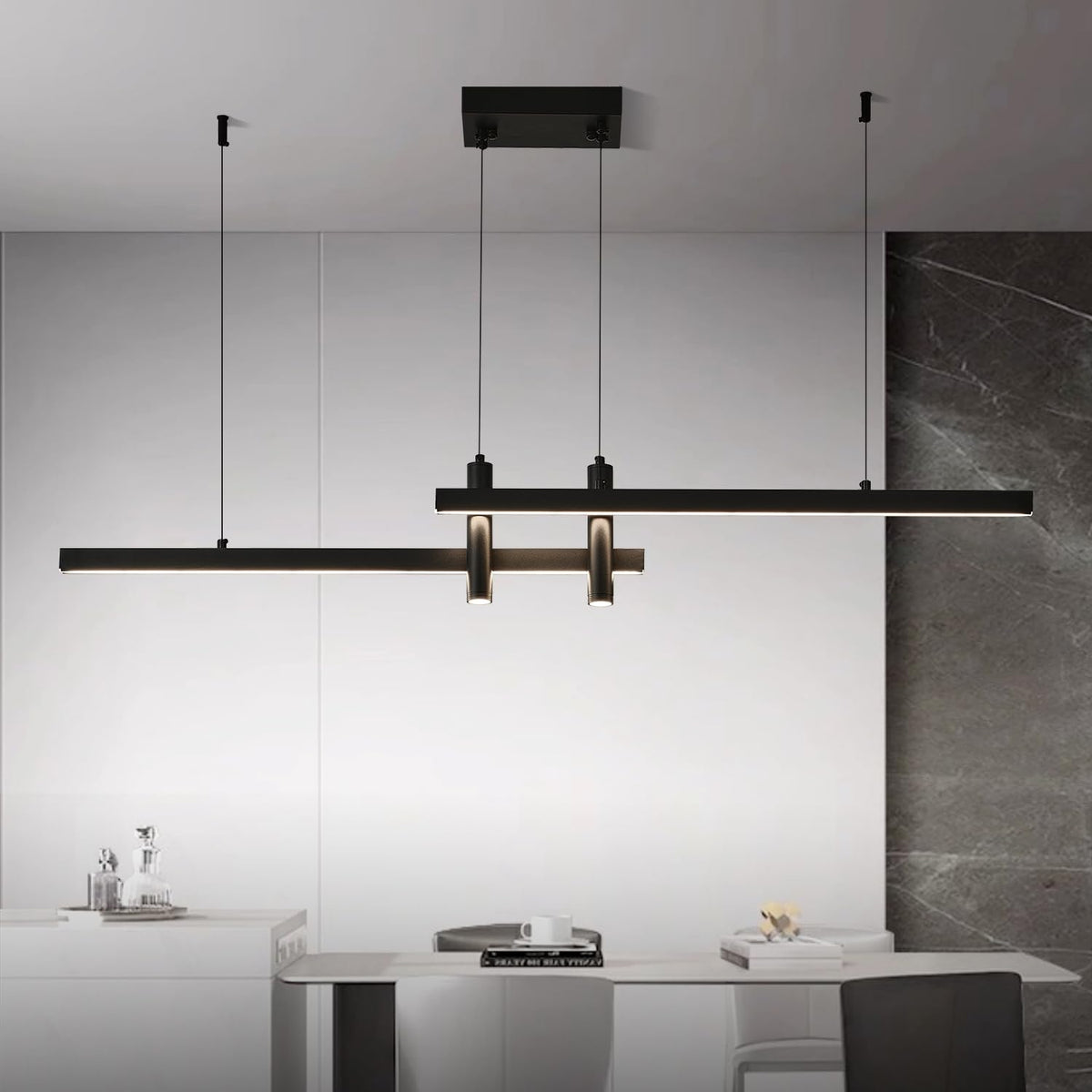 Modern Black Linear Pendant Lights Kitchen Island Lighting Minimalist Led Chandeliers Pool Table Light Dimmable