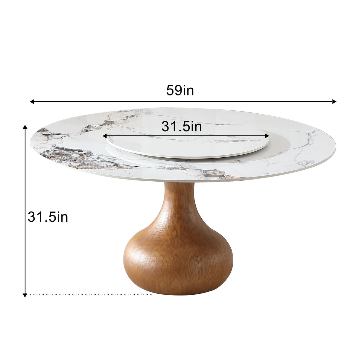 Marble Dining Table, 59" D Round Dining Tabletop with 31.5" D Detachable Turntable, Luxurious Sintered Stone Dining