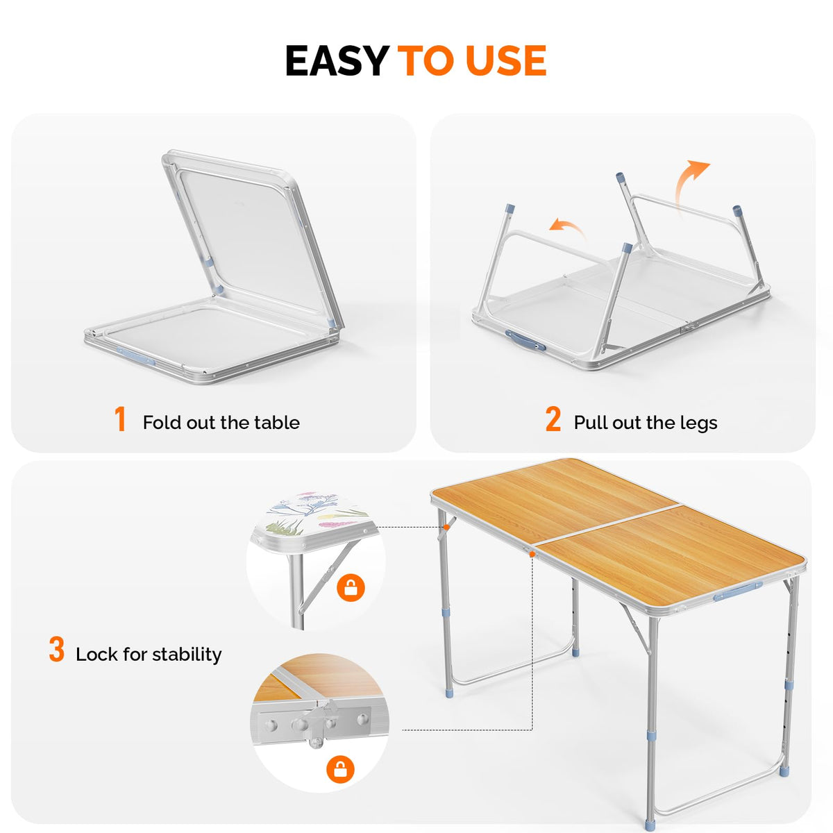 4FT White Folding Table with Carrying Handle Height Adjustable Lightweight Fold Up Portable for Indoor Outdoor