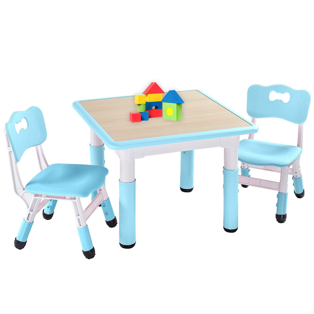 Kids Table and 2 Chairs Set, Height Adjustable Toddler Table and Chair Set for Ages 3-8, Easy to Wipe Arts & Crafts
