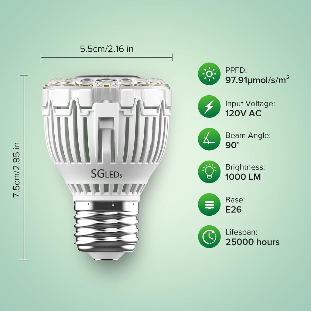 Dimmable Grow Light Bulb for Indoor Plants, Full Spectrum with Remote Control, Auto On Off Timing 4 8 12 Hrs, 10W
