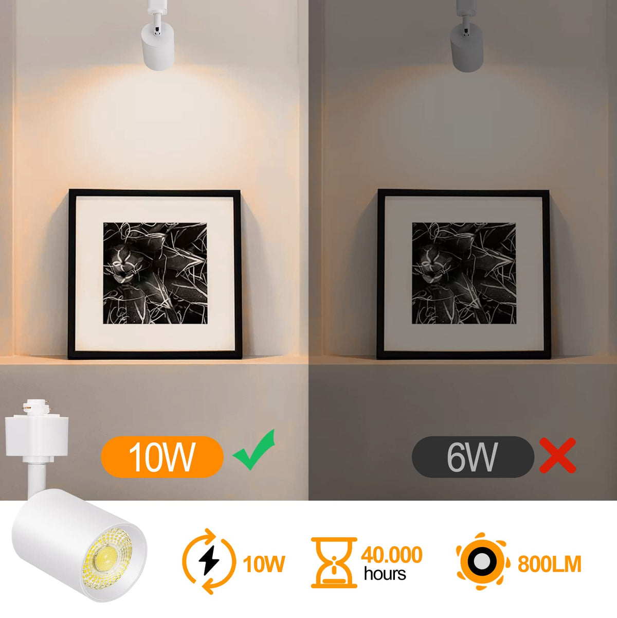 10W Dimmable LED Track Lighting Heads H Type Track Light Replacement Fixtures Bright 4000K Neutral White
