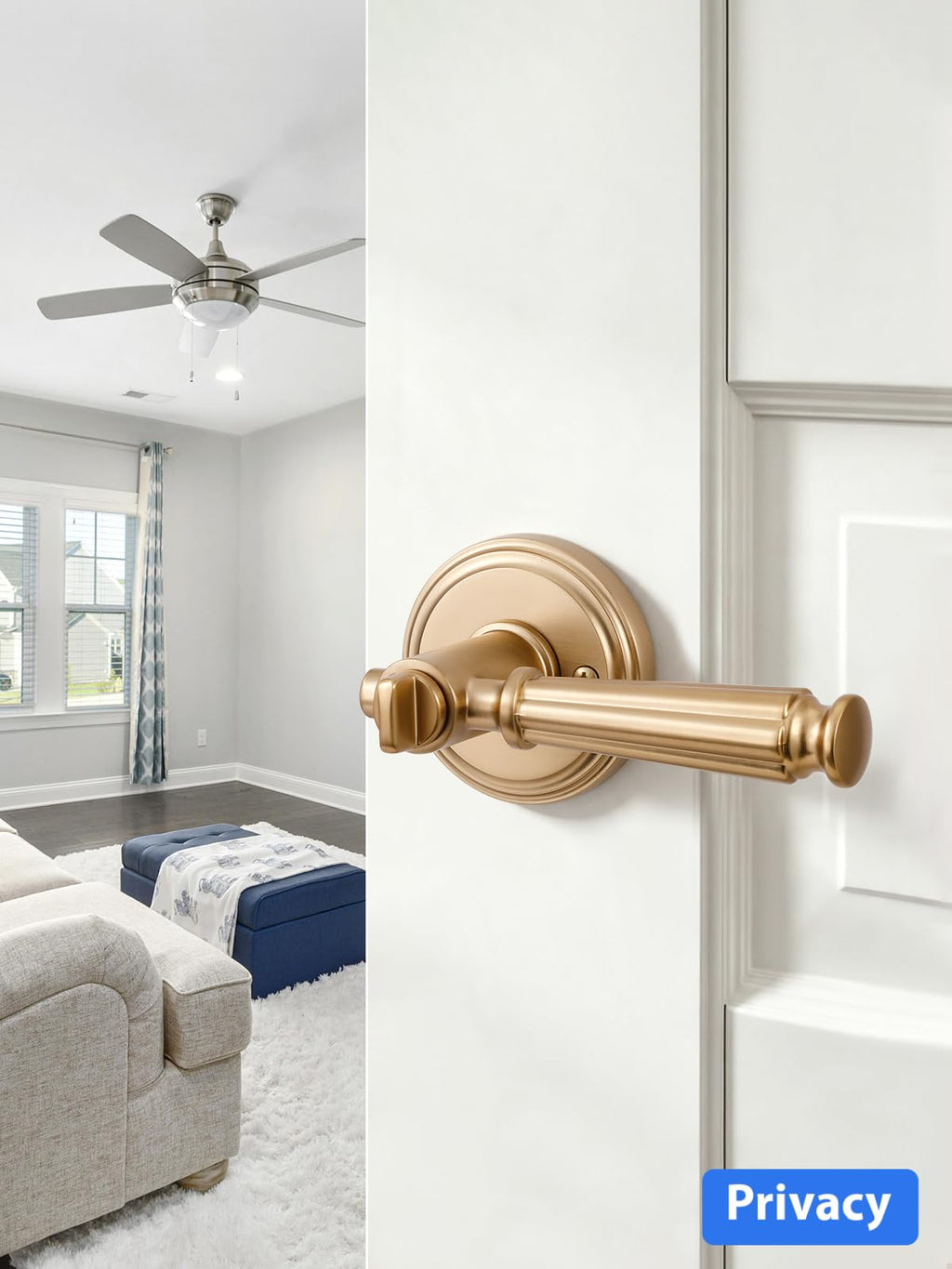 Door Handles Keyless Champagne Bronze Privacy Door Lever, 2 Pack