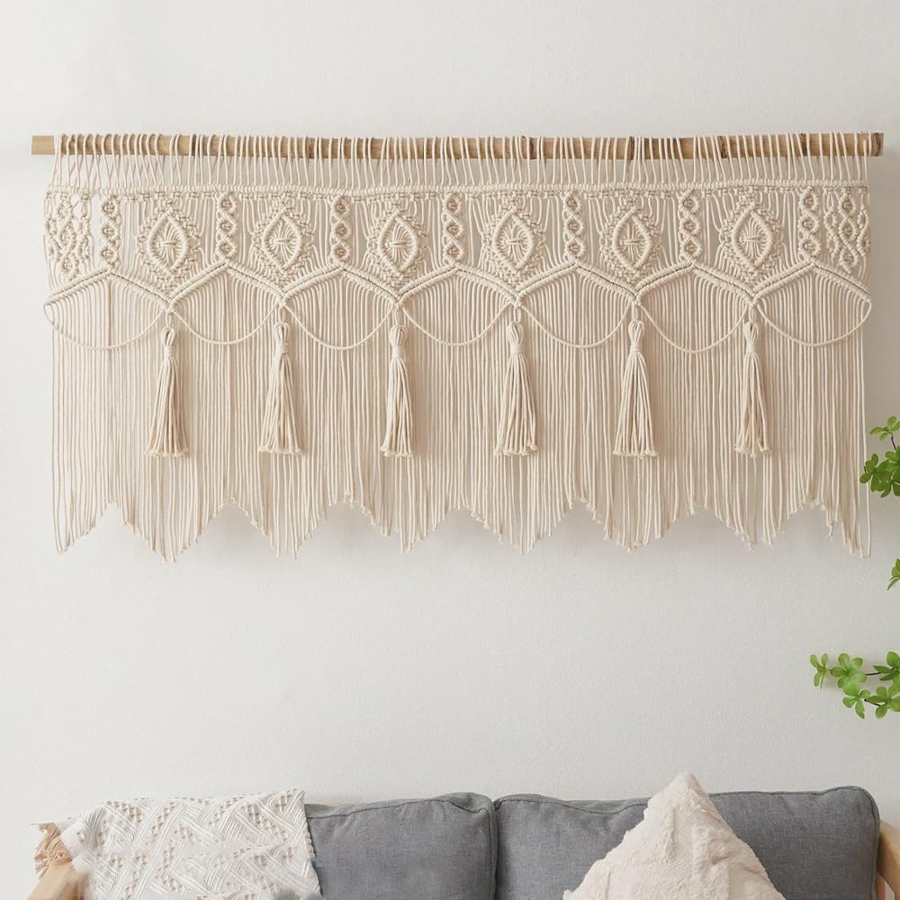 Macrame Wall Hanging Boho Woven Tapestry Valance Window Kitchen Macrame Curtain Door Divider Decoration Bedroom Home