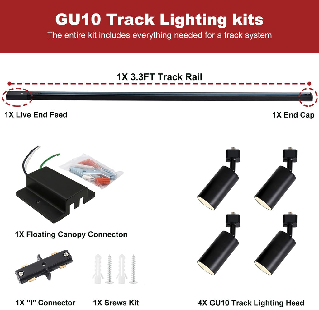 LED Track Lighting Kit with 3.3FT H Type Track Lighting Rails and Floating Canopy Connector, Modern Kitchen