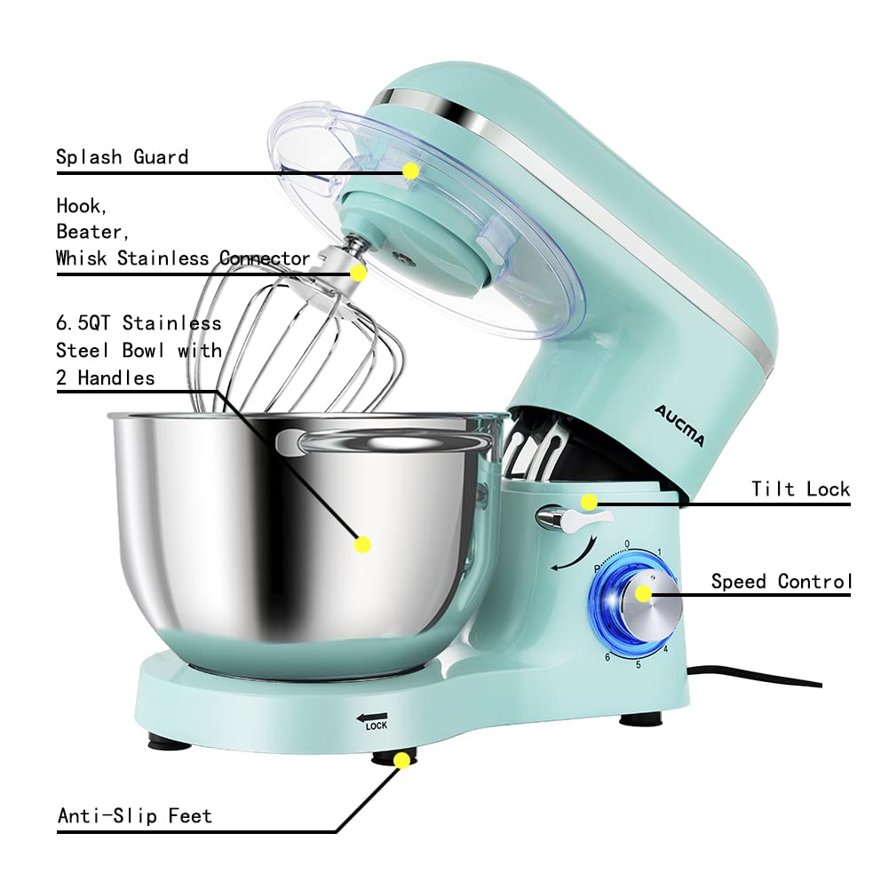 Stand Mixer,6.5-QT 660W 6-Speed Tilt-Head Food Mixer, Kitchen Electric Mixer with Dough Hook, Wire Whip & Beater