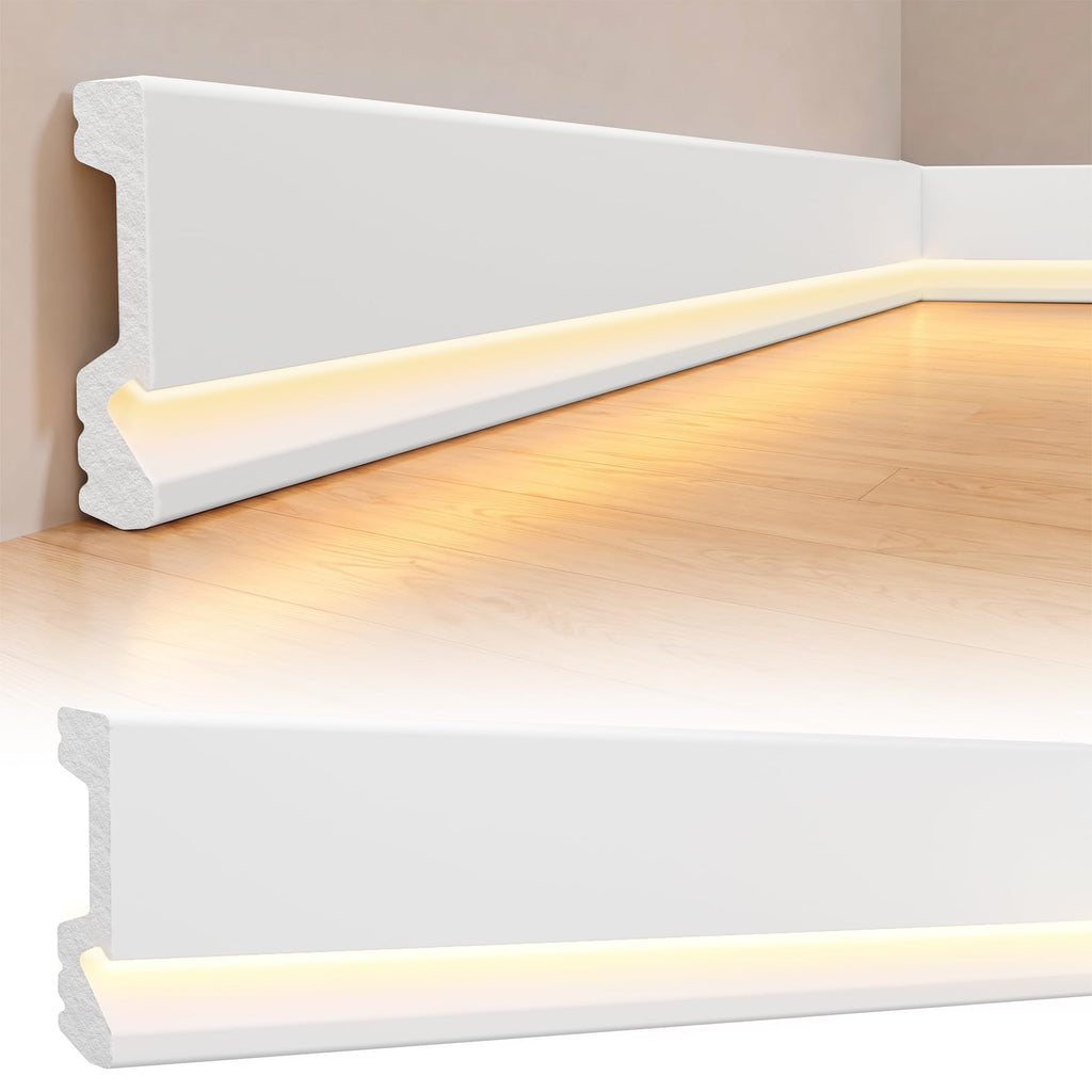8 Pcs Baseboard Molding with LED Duct, 47.2 x 3.94 Inch, White