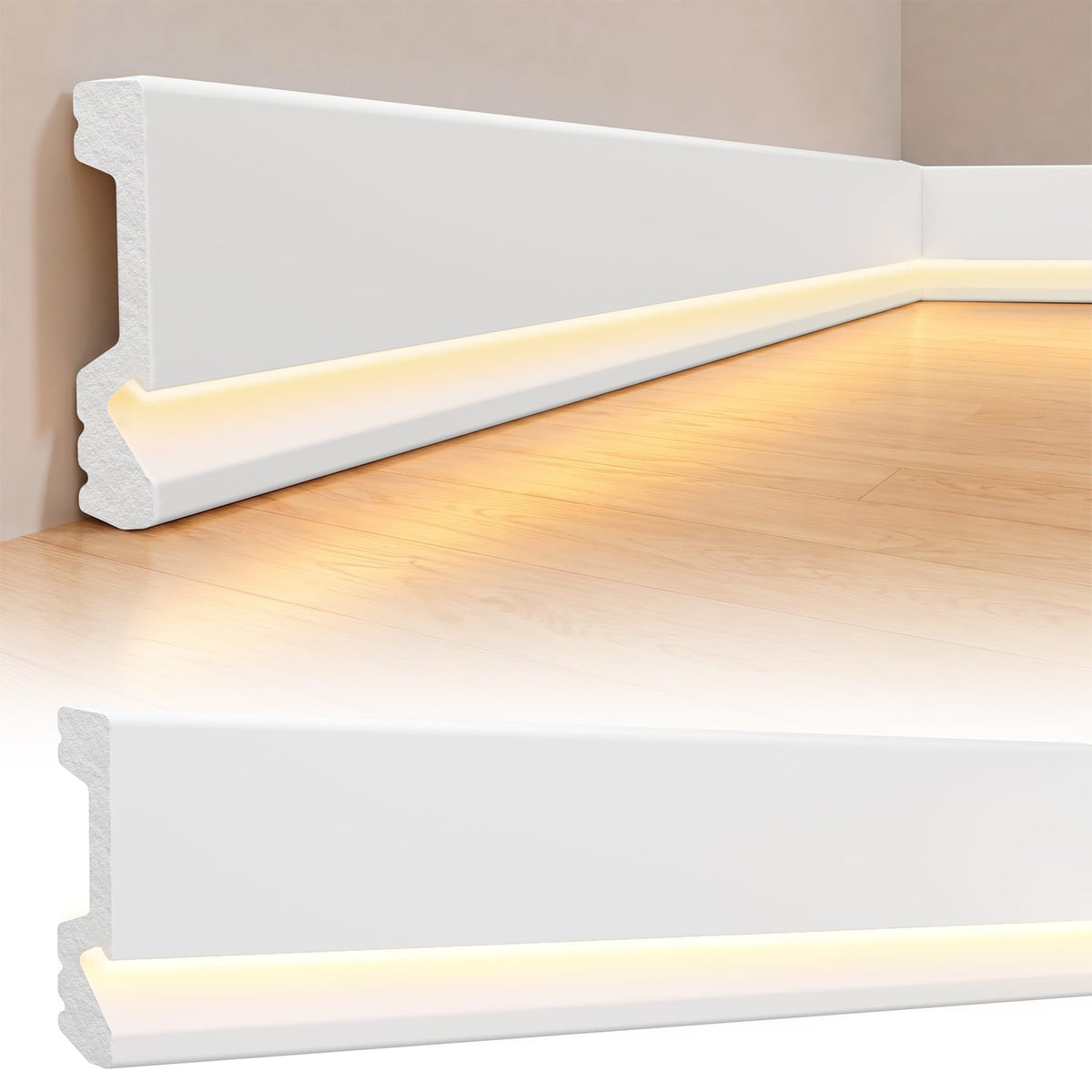 8 Pcs Baseboard Molding with LED Duct, 47.2 x 3.94 Inch, White