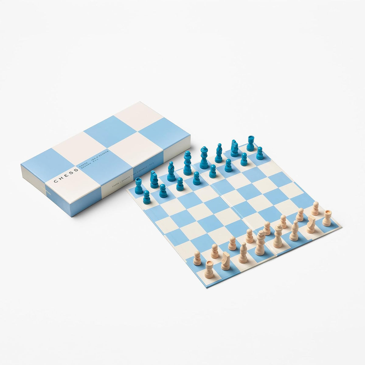 Play Blue Chess Set - Wooden Pieces & Foldable Chess Board