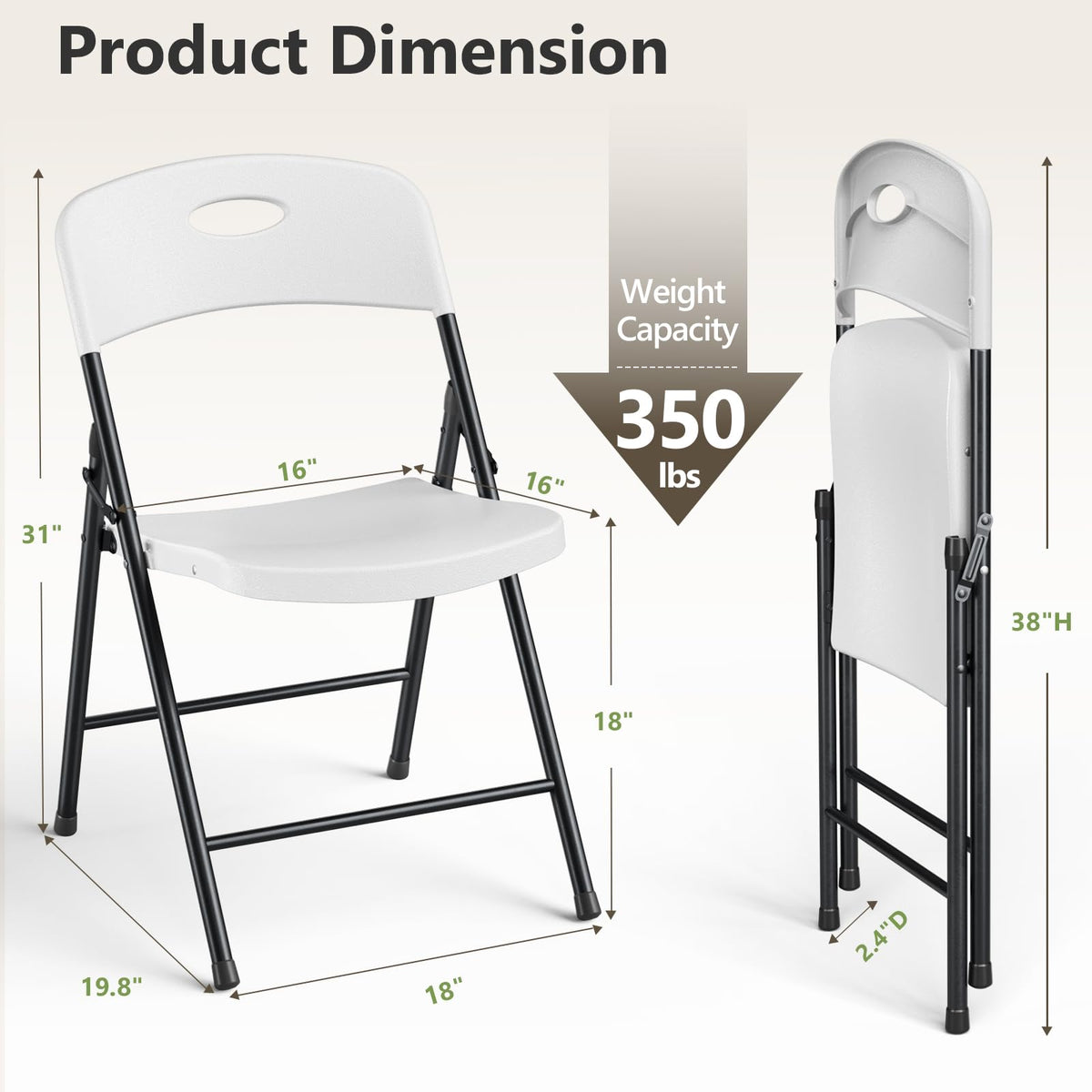 Folding Chairs 6 Pack, Outdoor Folding Chairs for Outside Indoor, Portable 350 lbs Capacity Heavy Duty Plastic Metal