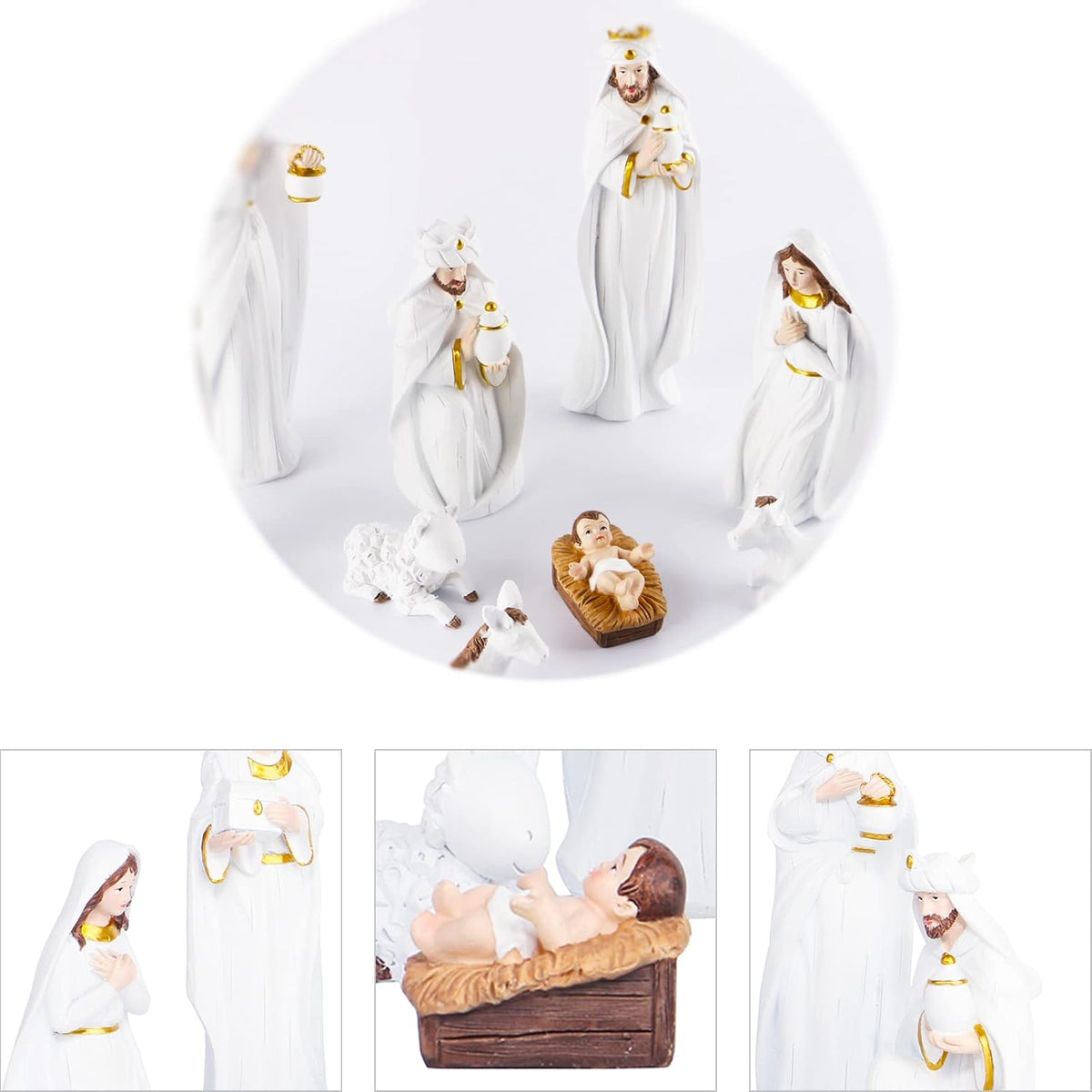Nativity Sets for Christmas Indoor, Hand-Painted Nativity Scene Indoor 7.5" Holiday Decoration, 9-Piece Set