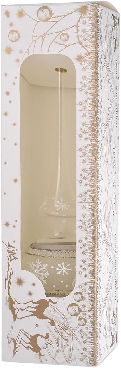 Clear Glass Christmas Tree Topper, Hand Blown 10.5 inch Finial Ornament with Snowflakes, Gift Box Included SKU: