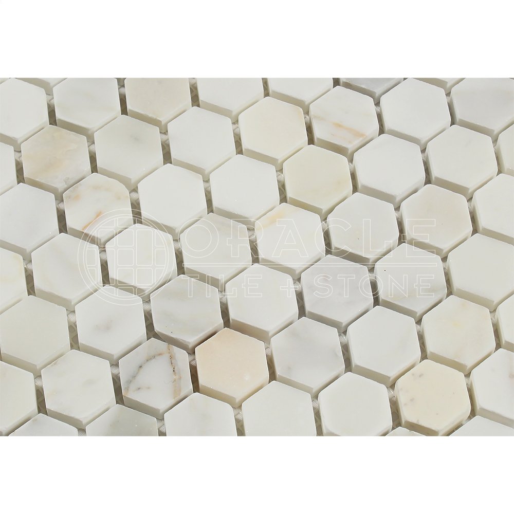 Calacatta Gold (Italian Calcutta) Marble 1 inch Hexagon Mosaic Tile, Polished