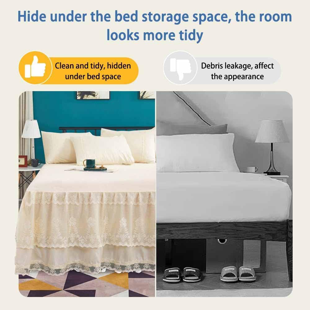 Double Lace Bed Skirt for Bed - 17in. Drop, Easy Fit Ruffle Bedskirt Wrap Around Bed Skirt, Anti Wrinkle & Fade