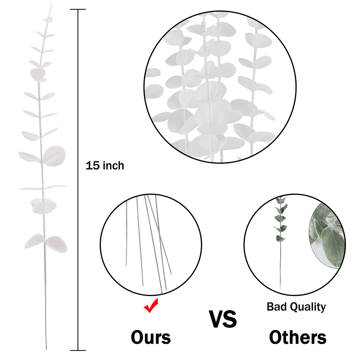 72 Pcs White Artificial Eucalyptus Stems 15" Faux Eucalyptus Branches