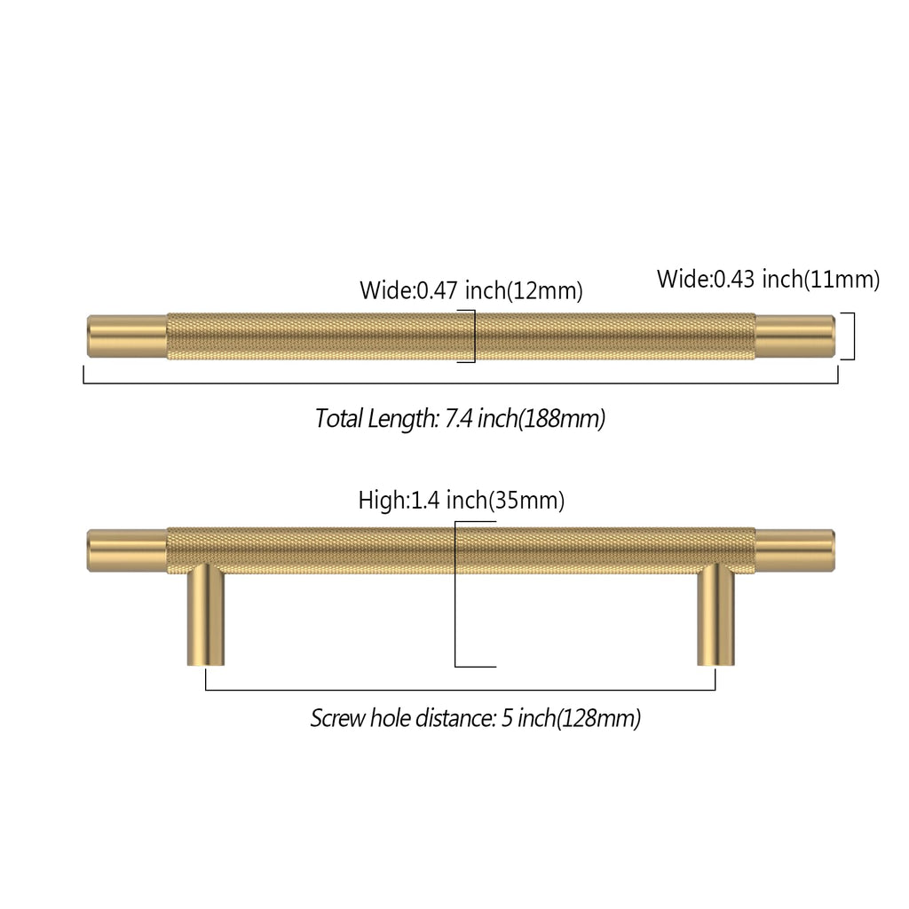 10 Pack 5 Inch(128mm) Champagne Bronze Knurled Kitchen Cabinet Handles, Cabinet Pulls Kitchen Cabinet Hardware