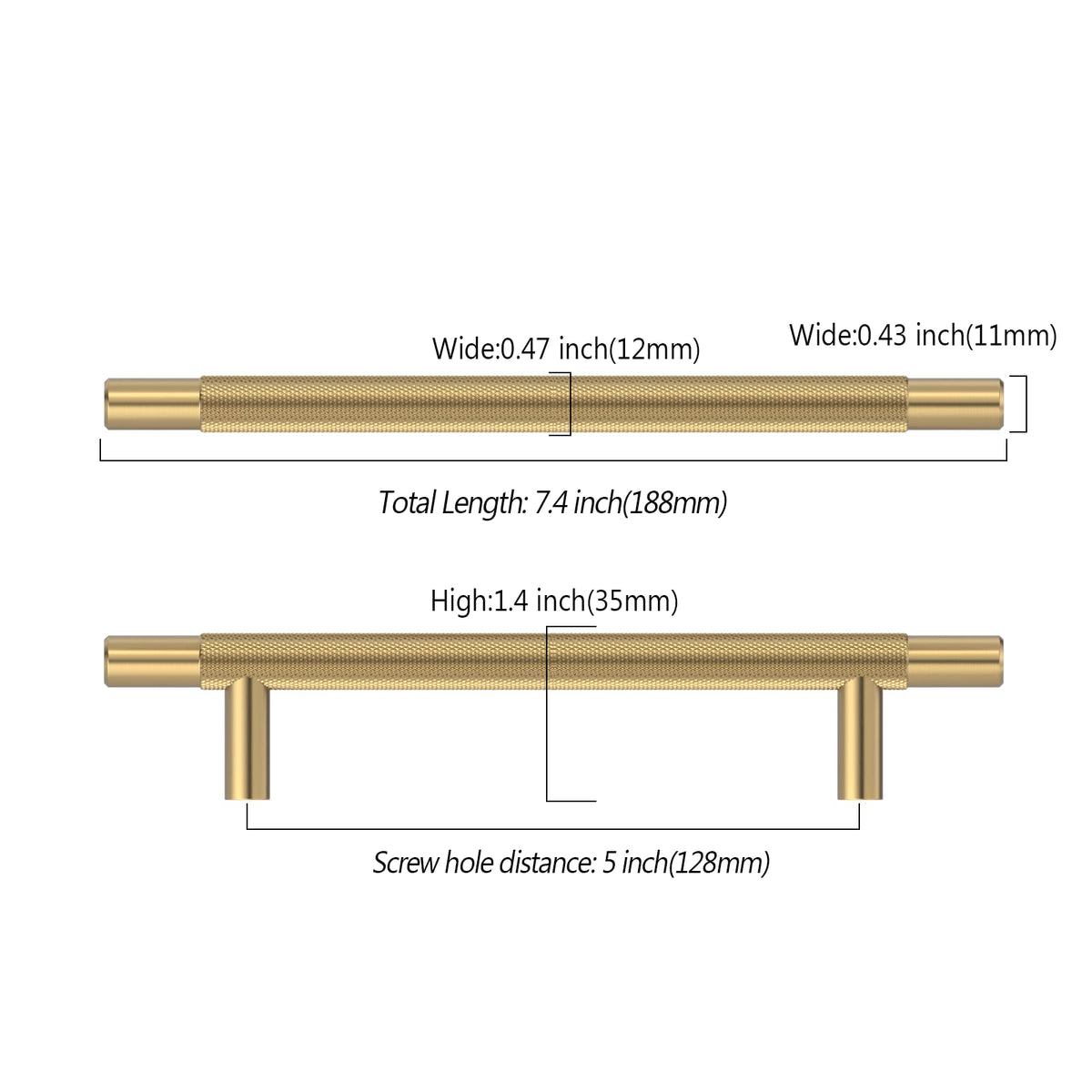 10 Pack 5 Inch(128mm) Champagne Bronze Knurled Kitchen Cabinet Handles, Cabinet Pulls Kitchen Cabinet Hardware