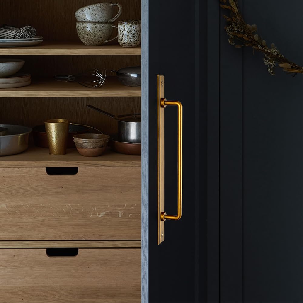2 Pack 7 9/16'' Center to Center Antique Brass Cabinet Bar Pulls with Demi-Plaquette Backplate Vintage Drawer Handles