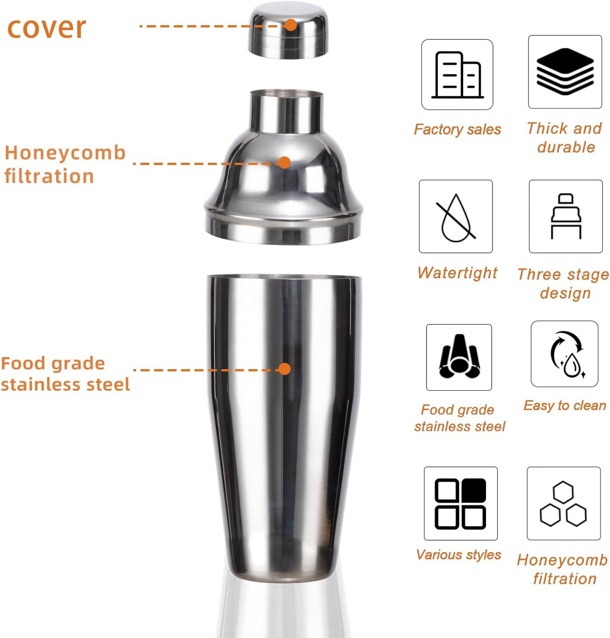 26oz Professional Cocktail Shaker Set with Built-in Strainer,Martini and Margarita Shaker Bar, Boston - Set of 6