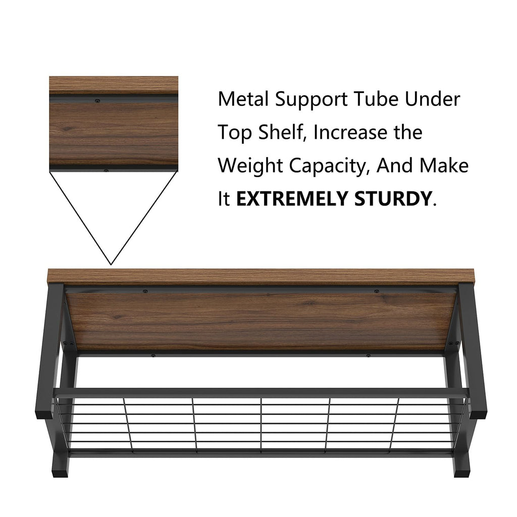 Modern Entryway Bench - Rustic Wood and Metal Shoe Storage Front Door Entrance, Industrial Indoor Seat Living Room