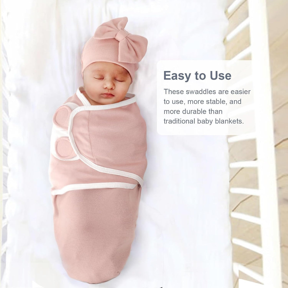 3 Pack Baby Swaddle Blanket with Hats Infant Adjustable Velcro Swaddling Wraps with Bear Ears Cap for 6-12