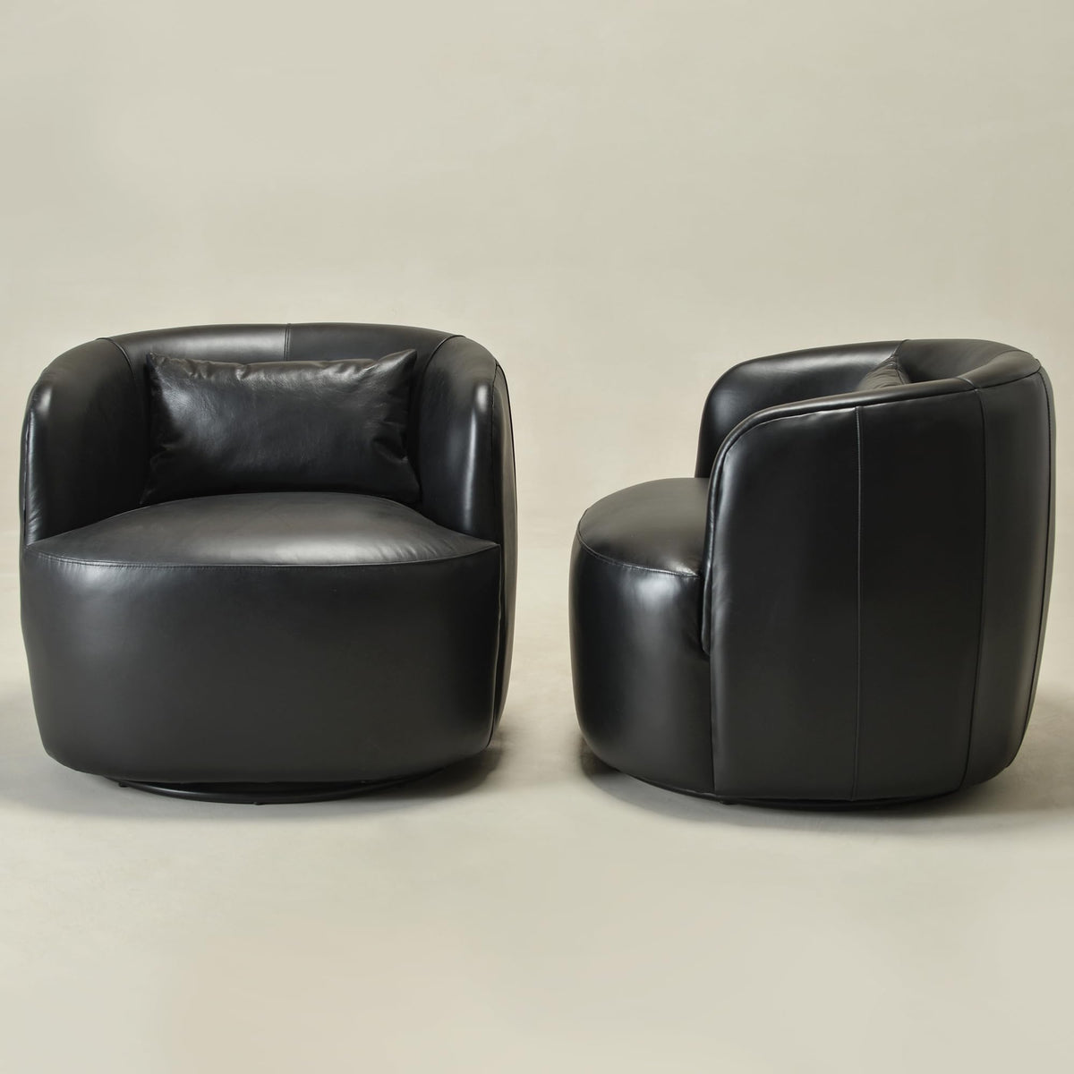 Set of 2 Genuine Leather Upholstered Swivel Barrel Chair, Black