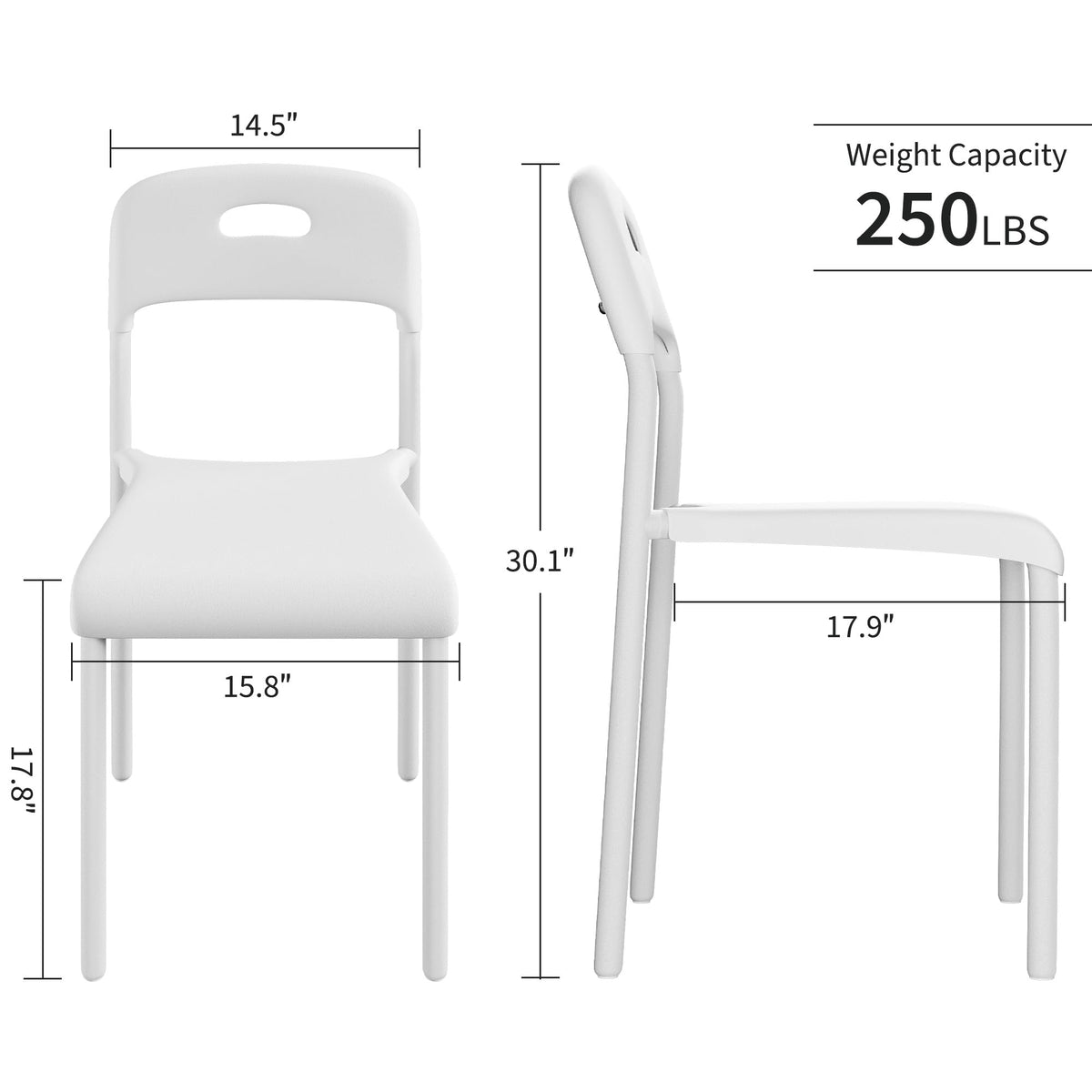 Dining Chairs Set of 2, Plastic Stackable Kitchen Chair, Metal Legs, Easy Assembly, Ergonomic Back, Waterproof and