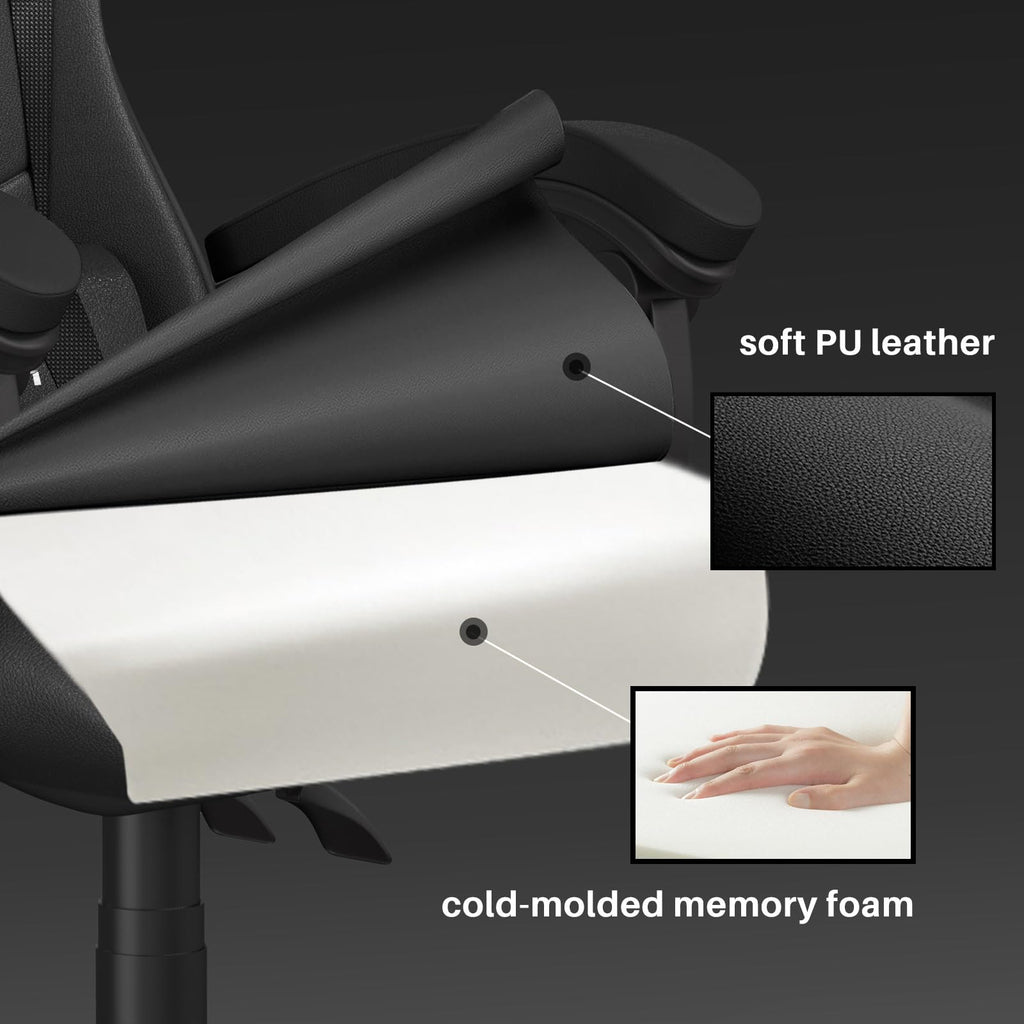 Gaming Chair with Lumbar Support, Ergonomic Video Game Chairs Black