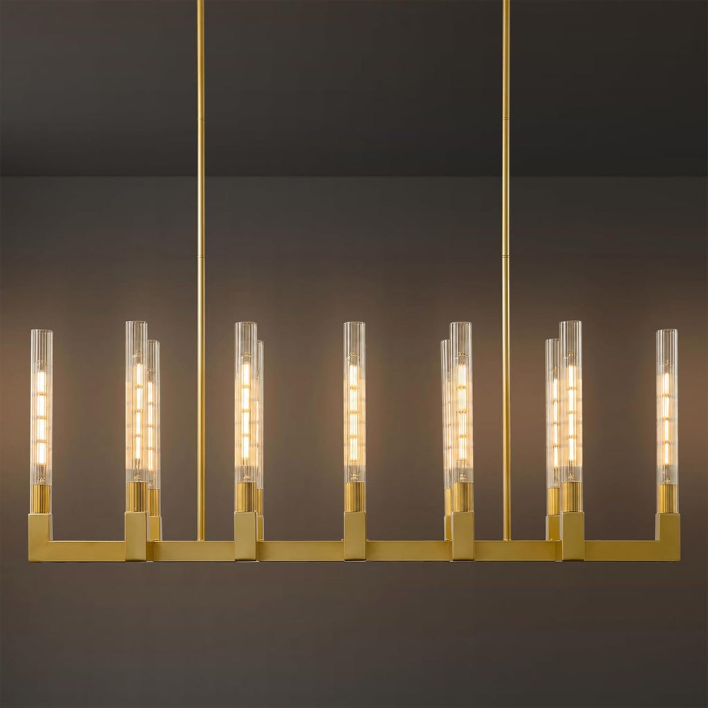 Gold Farmhouse Dining Room Chandelier,Modern Linear Rectangle Chandelier