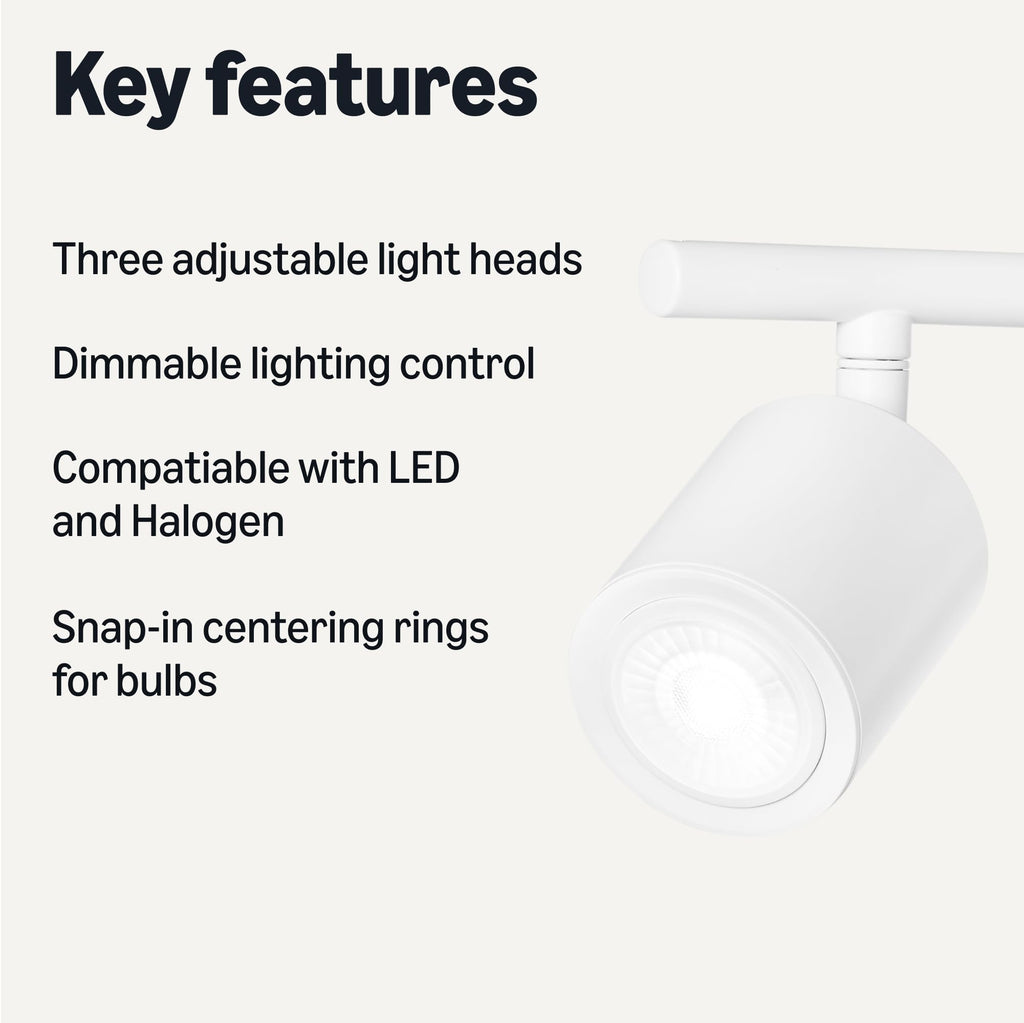 Track Lighting Kit, Dimmable, GU10 MR16 LED Bulbs Included, 500 Lumens, Soft White, Adjustable Heads, 19.9L x