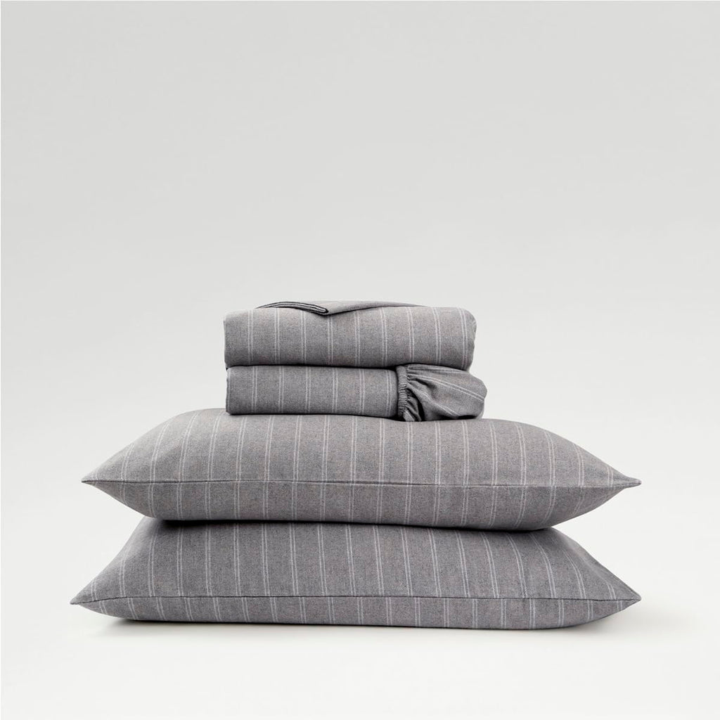 Flannel Stripe Sheet Set Brushed Cotton | Luxury Bed Linen | Super Soft and Silky Finish | Silver Gray