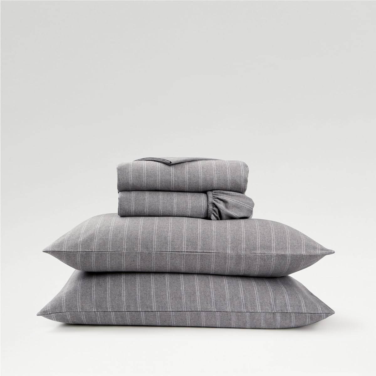Flannel Stripe Sheet Set Brushed Cotton | Luxury Bed Linen | Super Soft and Silky Finish | Silver Gray