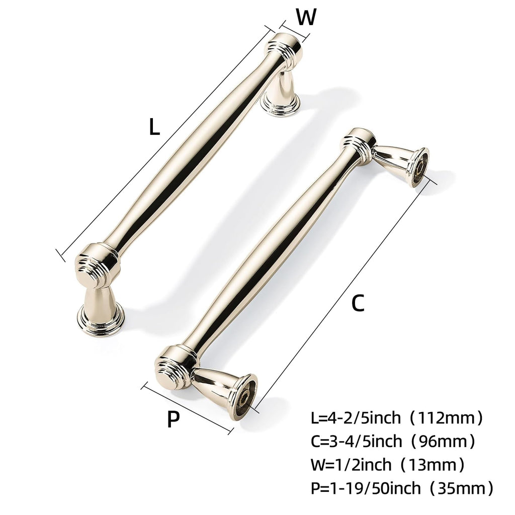 10 Pack Polished Nickel Cabinet Pulls 3-3/4 Inch(96mm) Hole Centers Cabinet Pulls Kitchen Cabinet Hardware