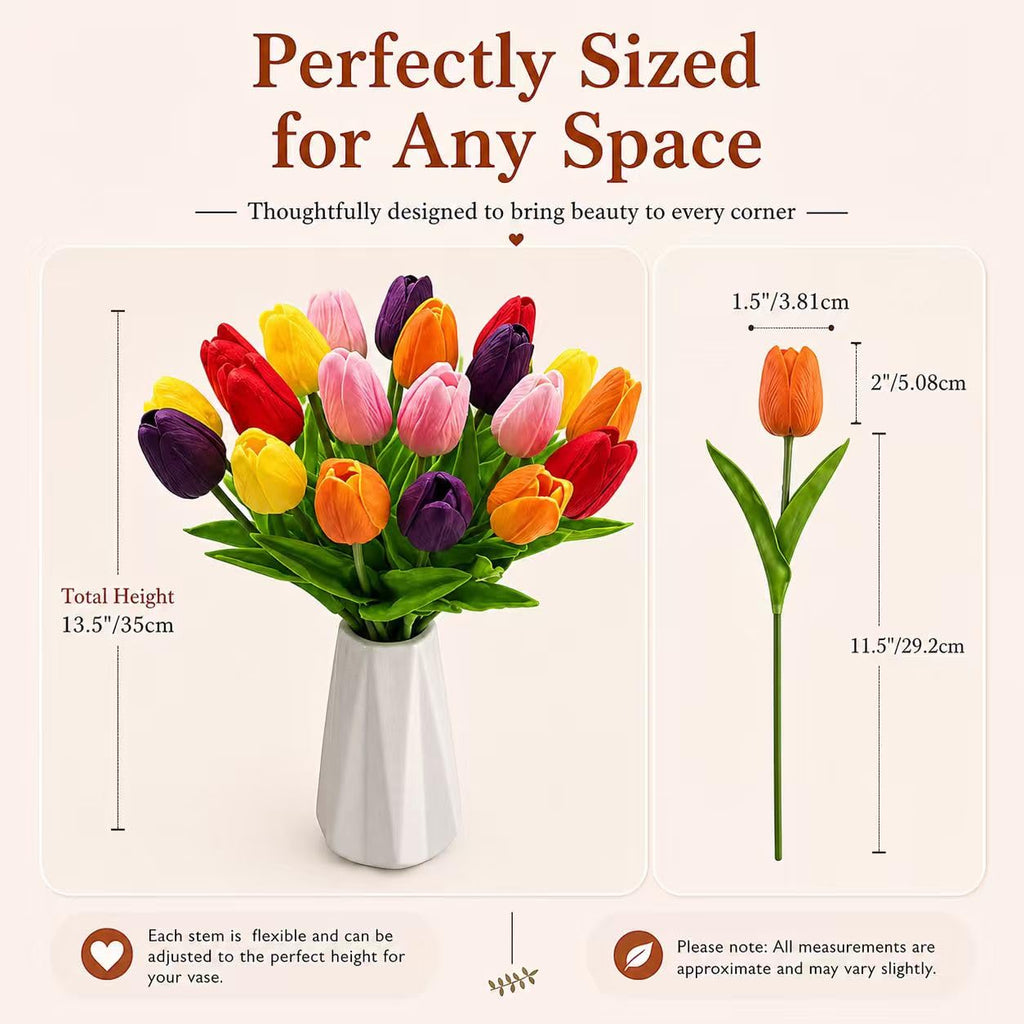 20 Stems Multicolor Artificial Tulip Flowers Centerpieces