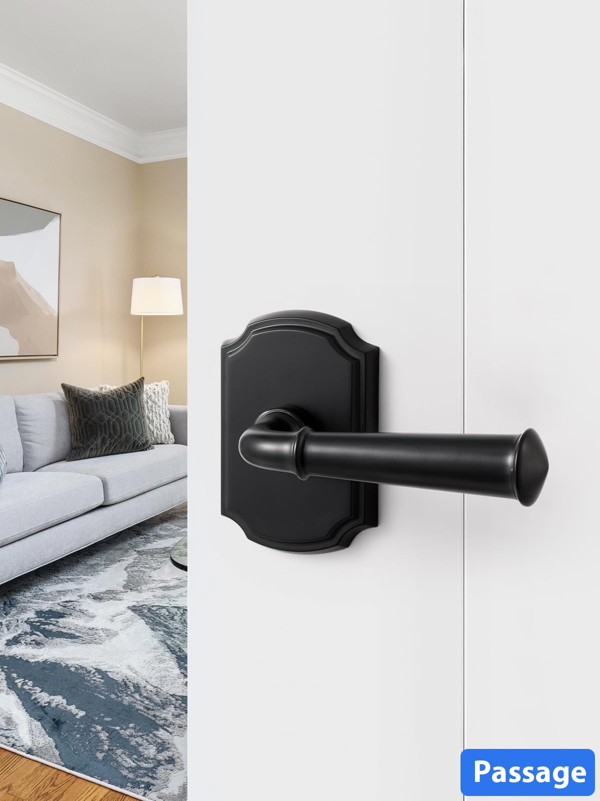 Door Handle Black Passage Door Lever, 1 Pack