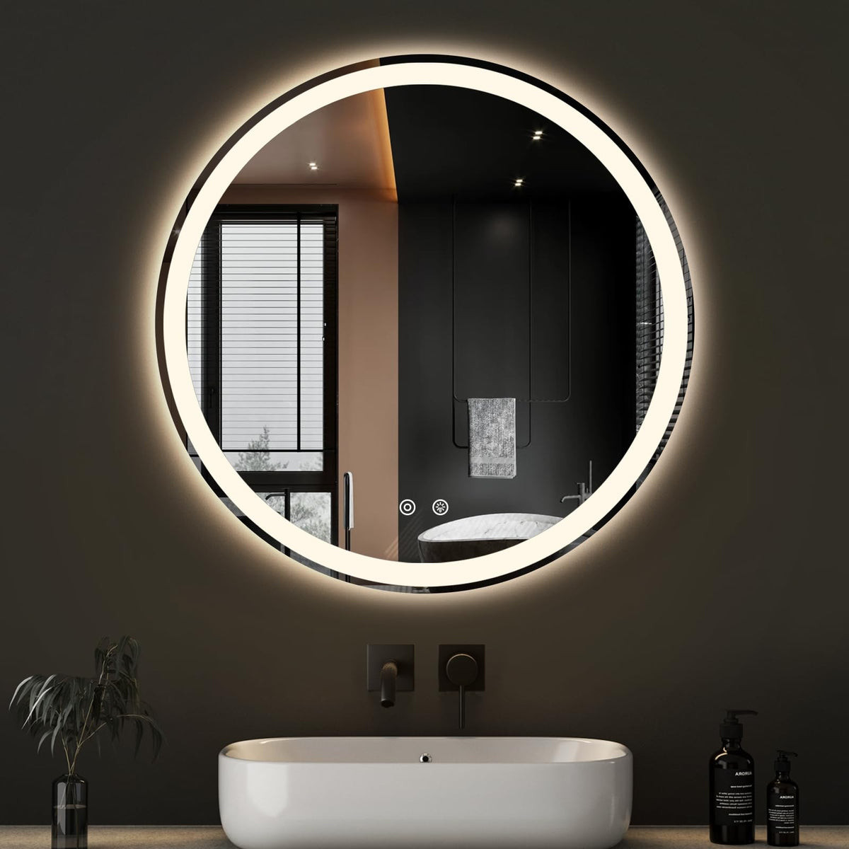 30 Inch Round LED Bathroom Mirror with Lights, Circle Vanity Mirror