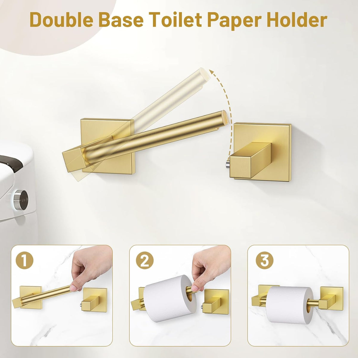 Brushed Gold Bathroom Accessories, Towel Bar Set Wall Mounted | 5 Pieces Bathroom Hardware Set, SUS304 Stainless