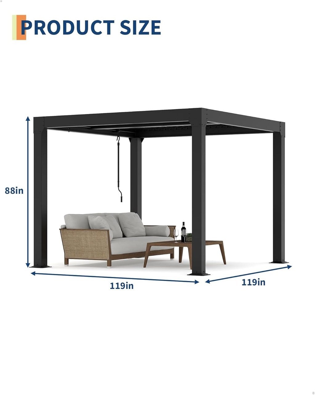 Louvered Pergola 10 ft x10', Outdoor Pergola with Adjustable Louvered Roof, Reinforced Aluminum Frame
