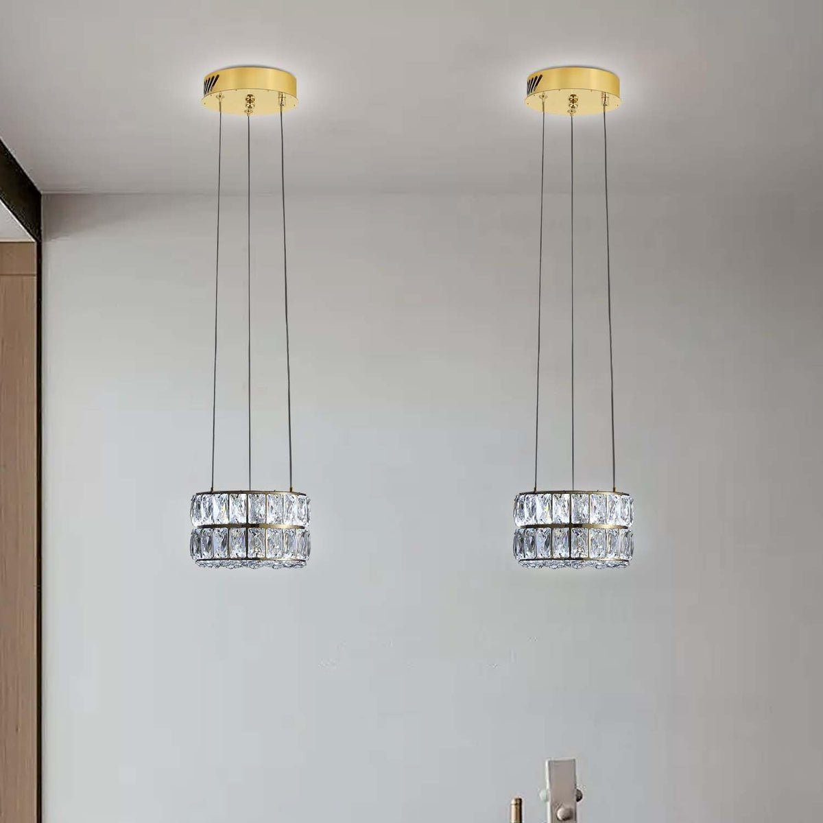 7.8-Inch Gold Ring Crystal Chandelier with Dimmable LED Light