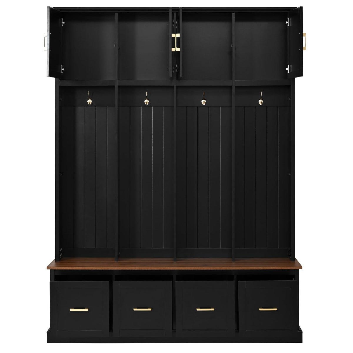 Farmhouse Entryway Hall Tree with Hooks, Cabinets & Drawers
